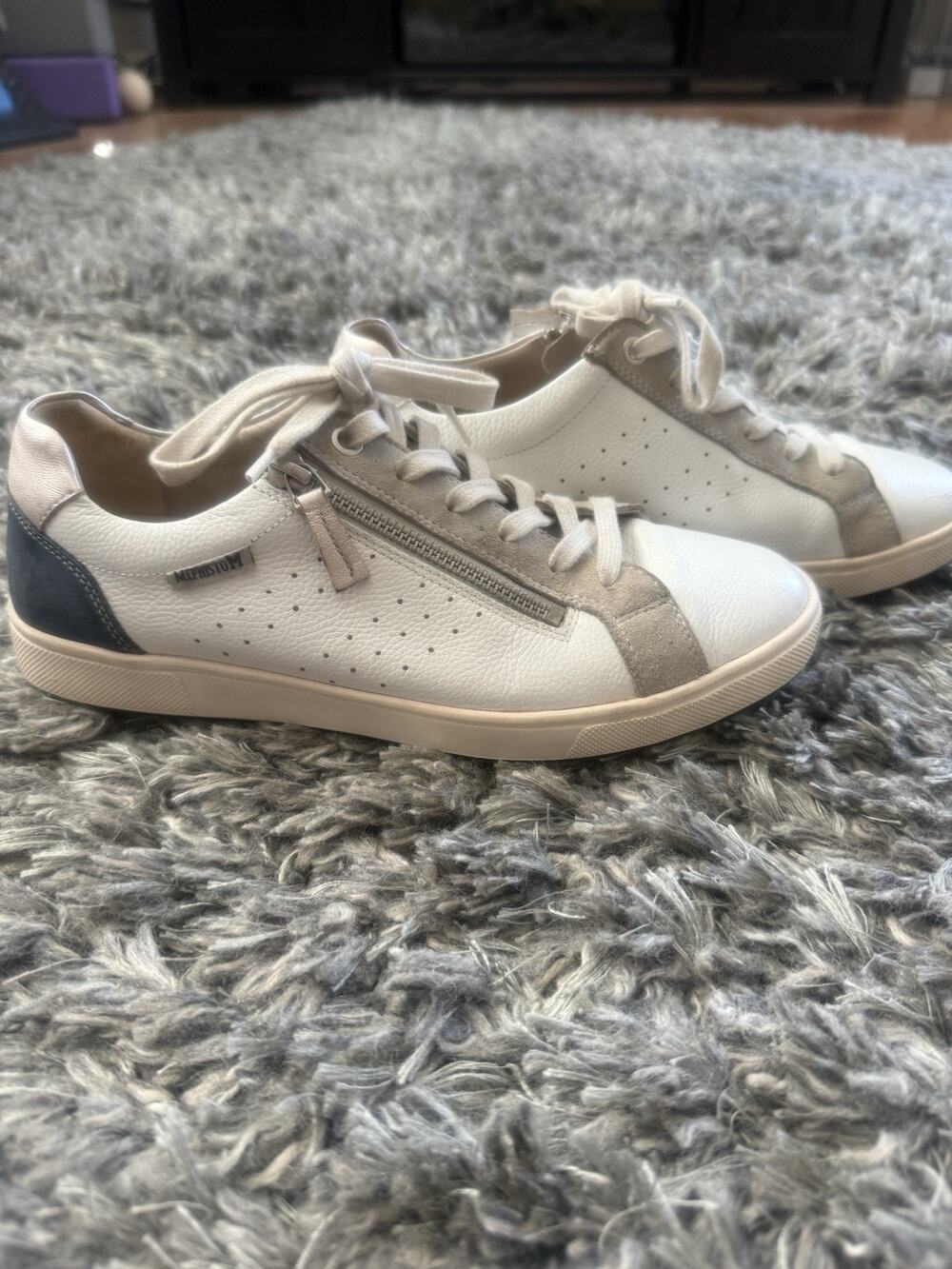 Mephisto Nikita Fashion Sneakers Zipper Sz 7.5 Women White Green Leather EUC